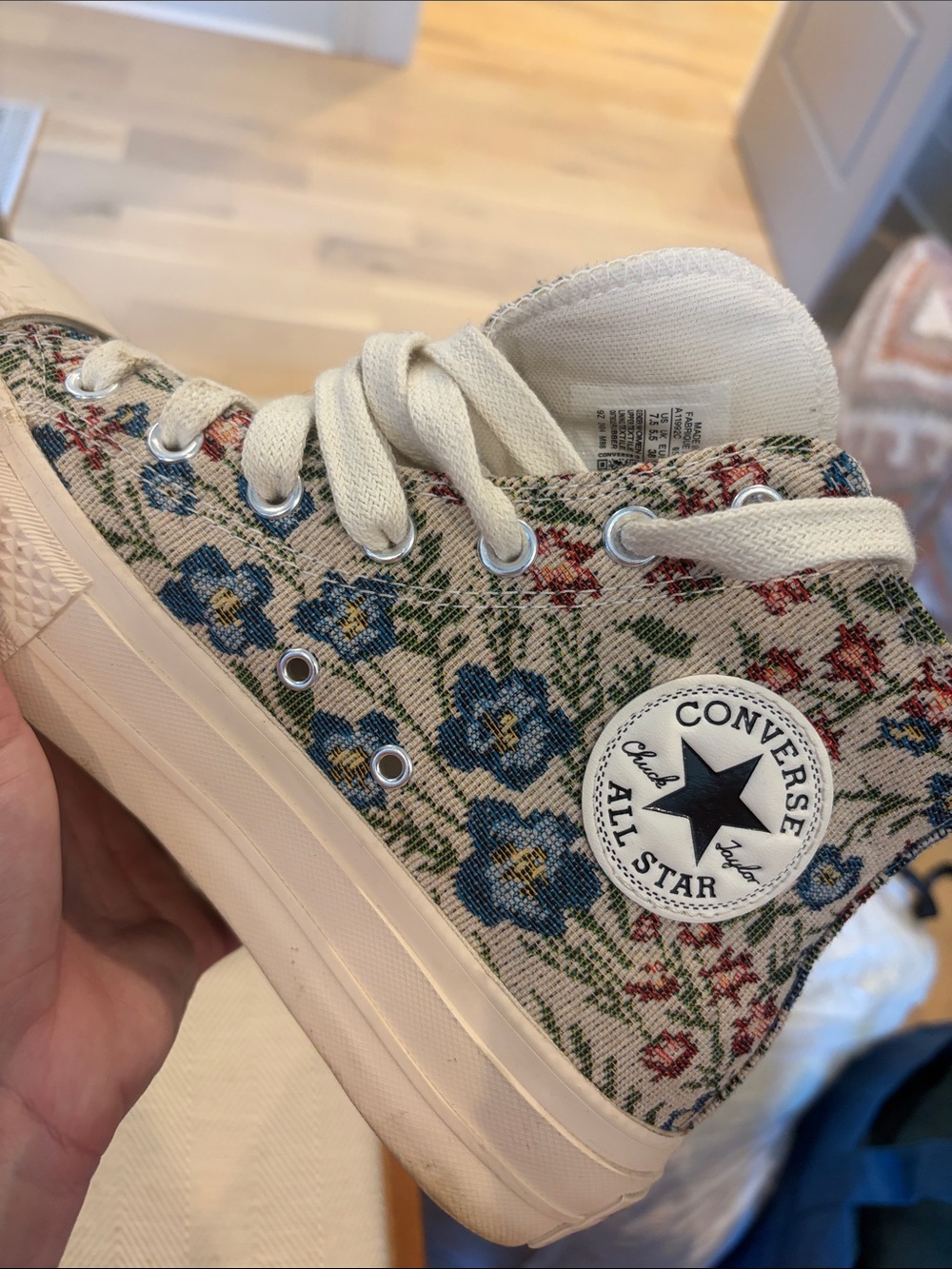 Converse High Top Floral Tapestry Sneakers - Cream, Blue, Red, Green - Picture 4 of 4